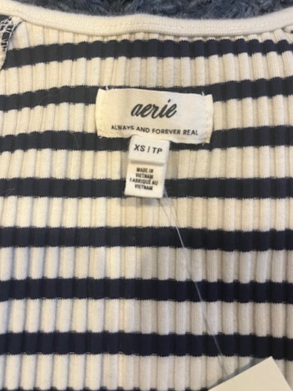 Aerie Ribbed Maxi Dress Navy White Stripe Tie Neck - XS (NWT) - Picture 4 of 6